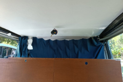Blue, sun-proof curtain